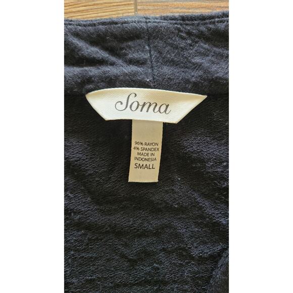 Soma Cardigan Womens S Black Long Line Open Front Pockets Kimono Soft Duster - Picture 4 of 6